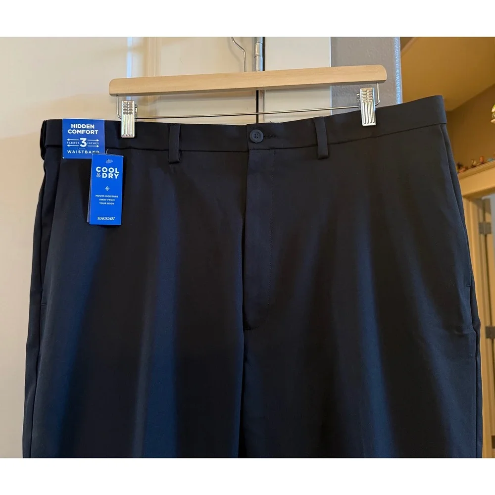 Men's NWT‎ Haggar Cool Right Black Performance Classic Fit Dress Pants 40W X 34L